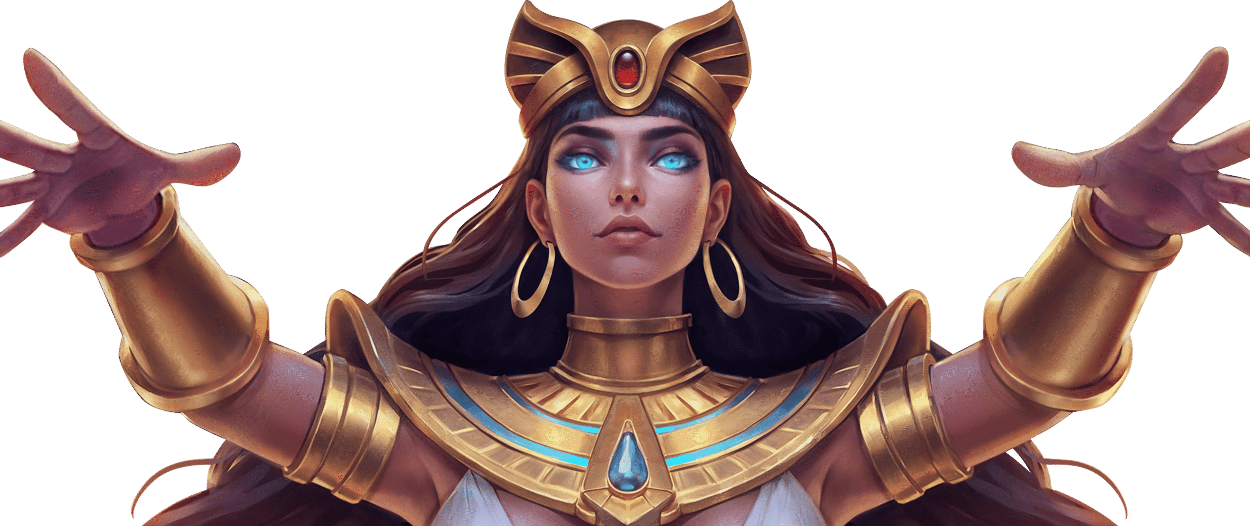 女神角色張開雙手施展能量